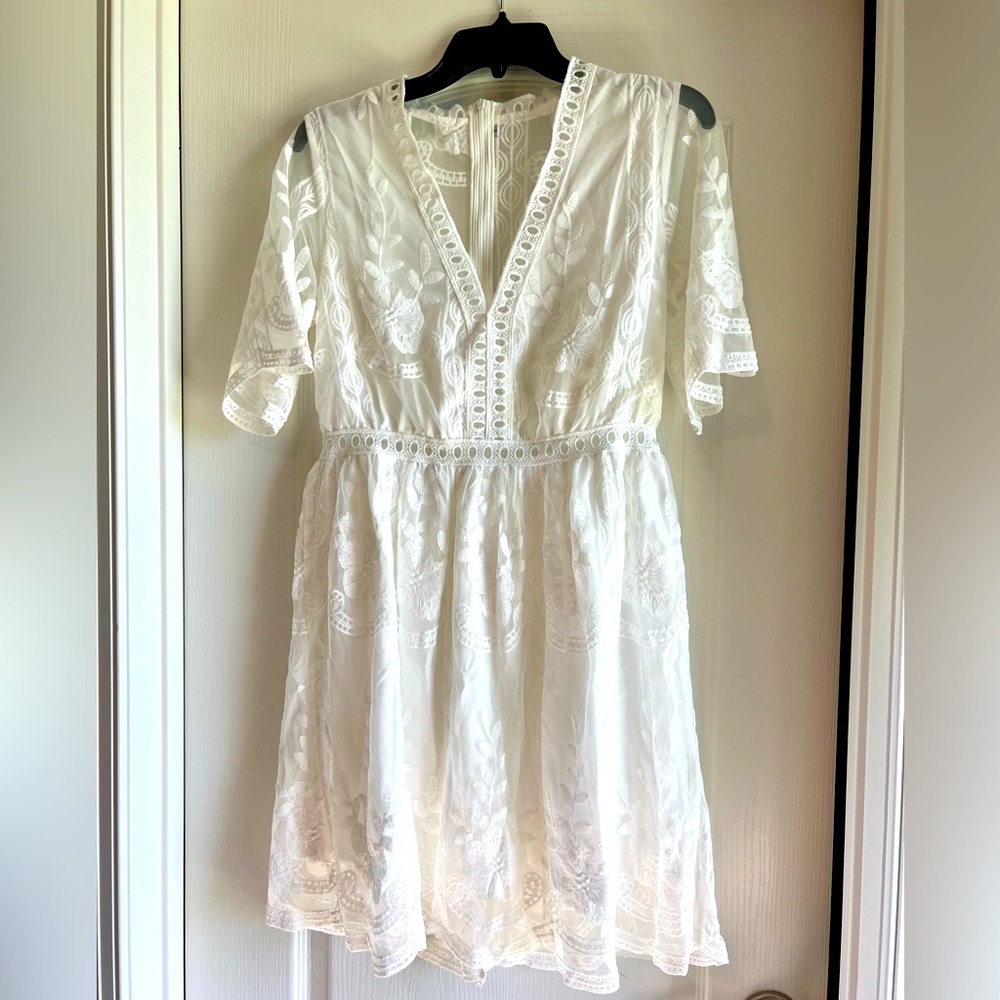 Women's White Lace Short Dress, S, NWOT